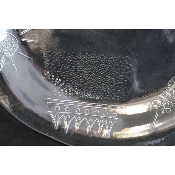 Vintage 1980's Two Piece Serving Set Platter & Bowl Clear Glass Cat Fish Leaf - Picture 10 of 10